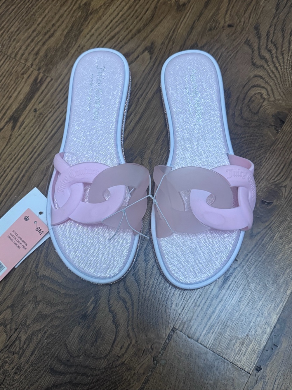 Juicy Couture Pink Chain-Link Slide Sandals